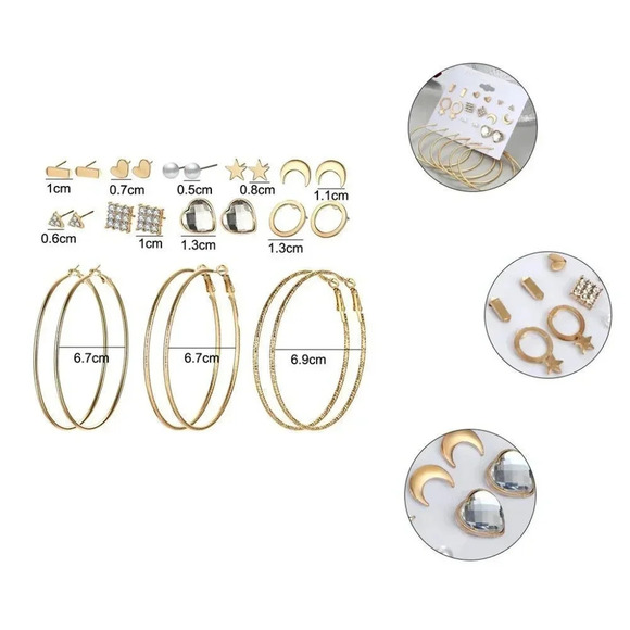 🌸12 Pair 14k Gold Plated Geometric Crystal Stud Earring Set Mix for Women, F271 - Picture 4 of 6